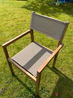 4 fauteuils de jardin teck et textiléne, Jardin & Terrasse, Comme neuf, Empilable, Bois