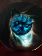 Afbeelding kat in reliëf, blauw glas op voet, Ophalen of Verzenden