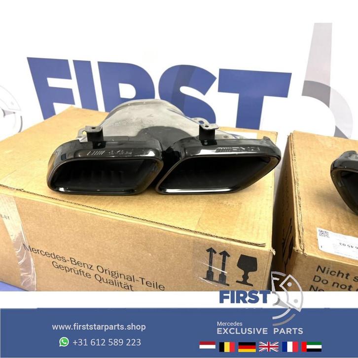 W205 C205 FACELIFT C63 AMG UITLAATSIERSTUKKEN SET ZWART orig, Auto-onderdelen, Uitlaatsystemen, Mercedes-Benz, Gebruikt, Ophalen of Verzenden