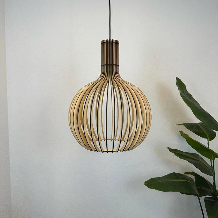 Moderne hanglamp in hout, Maison & Meubles, Lampes | Suspensions, Neuf, Moins de 50 cm, Bois, Enlèvement