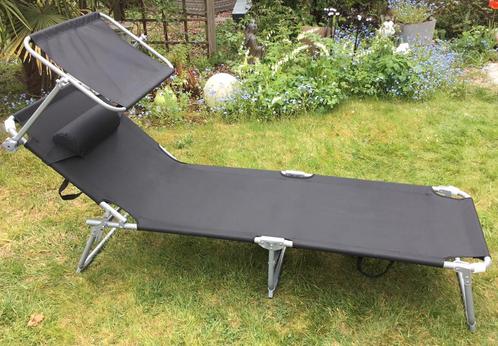 Ligzetel met zonnescherm tectake, Tuin en Terras, Ligbedden, Zo goed als nieuw, Verstelbaar, Ophalen