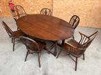 Massieve eiken eettafel met stoelen, Huis en Inrichting, Ophalen, Gebruikt, 100 tot 150 cm, Eikenhout