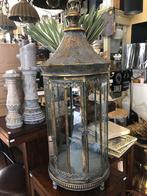 Zeer groot WINDLICHT ANTIEK - LANTAARN goud-grijs flamant, Groen, Nieuw, Ophalen of Verzenden, 75 cm of meer