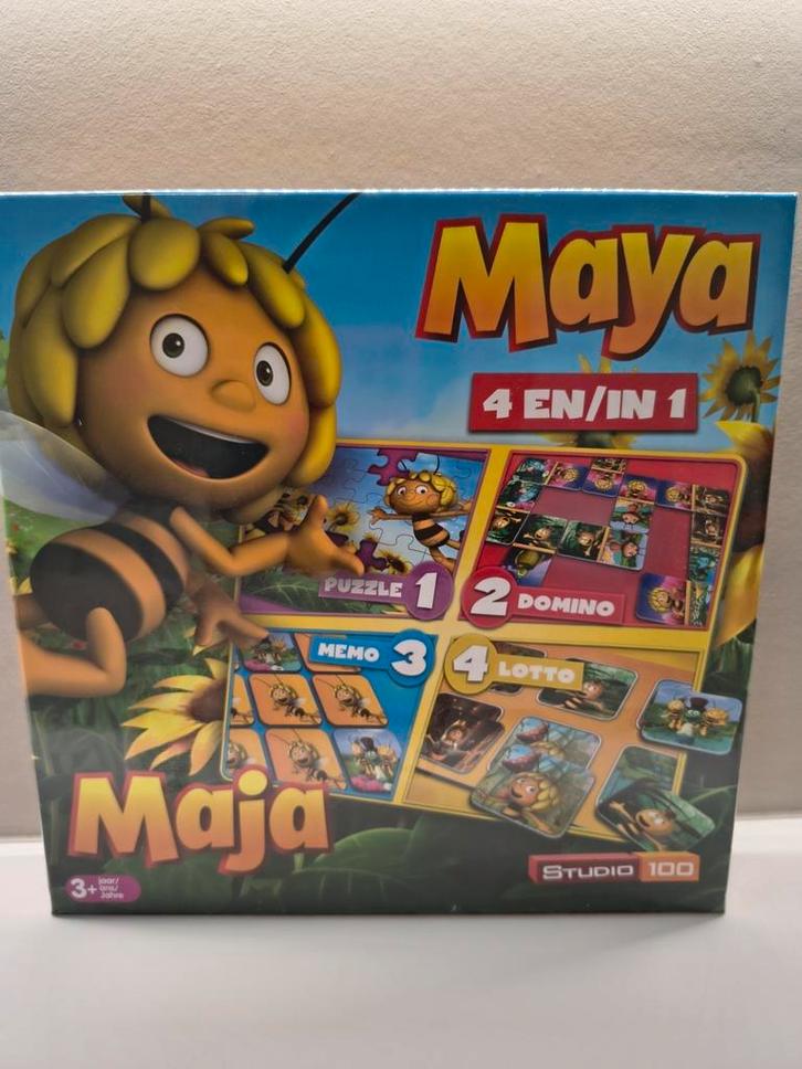 Maya De Bij 4 in 1 spelletjesdoos, Hobby en Vrije tijd, Gezelschapsspellen | Overige, Nieuw, Ophalen