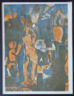 ONLEESBAAR / FIGUREN / HOUTSNEDE / 67x52cm / KADER / SIG, Antiek en Kunst, Kunst | Litho's en Zeefdrukken, Ophalen of Verzenden
