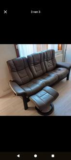 Lederen Stressless zetel 3-zit met relaxfunctie en voetbank, Ophalen, Zo goed als nieuw