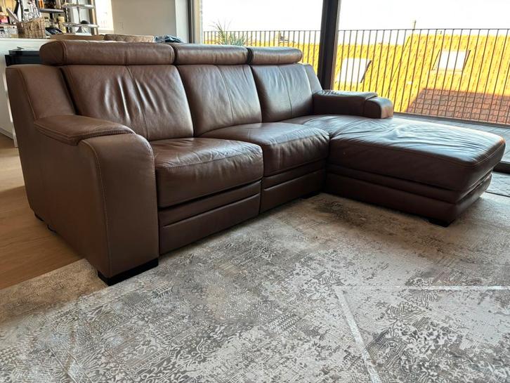Lederen 3 zit cognac loungechair en relax, Huis en Inrichting, Zetels | Complete zithoeken, Gebruikt, Leer, Ophalen