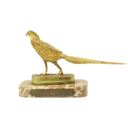Art Deco Beeld Fazant Sculptuur Verguld Brons Marmer Jaren 2, Antiek en Kunst, Kunst | Beelden en Houtsnijwerken, Ophalen of Verzenden