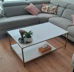 Moderne salontafel : wit glas, gouden frame, Huis en Inrichting, Tafels | Salontafels, Ophalen, 100 tot 150 cm, 50 tot 100 cm