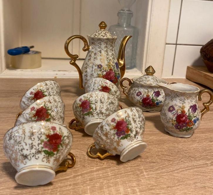 Service à café ancien en porcelaine florale – 6 tasses, cafe, Antiek en Kunst, Antiek | Servies compleet, Ophalen of Verzenden
