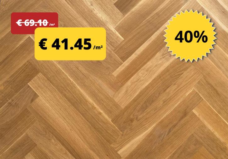 Visgraat parket voor € 41.45 /m² ! - STOCKVERKOOP, Doe-het-zelf en Bouw, Vloerdelen en Plavuizen, Nieuw, Parket, Hout, Minder dan 50 cm