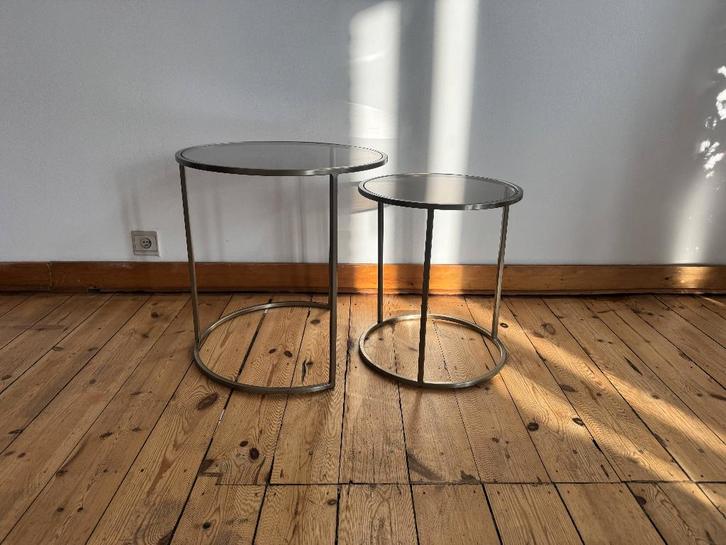 Table d'appoint (duo), Maison & Meubles, Tables | Tables d'appoint, Comme neuf, Rond, 45 à 60 cm, Moins de 55 cm, Verre, Enlèvement