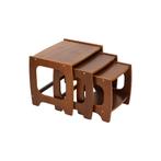 Nesttafels Mimiset Teak Fineer Bijzettafels Set van 3 1970s, Moins de 45 cm, Rectangulaire, Bois, Utilisé