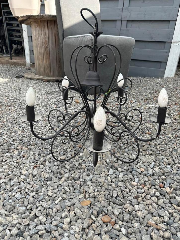 Smeedijzeren luster – 5-armig, Huis en Inrichting, Lampen | Kroonluchters, Gebruikt, Ophalen