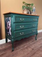 Prachtige groene ladekast met roze bloemen, Huis en Inrichting, Kasten | Ladekasten, Ophalen, Nieuw, 50 tot 100 cm, 3 of 4 laden