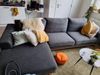 Grijze stoffen L zetel, Huis en Inrichting, Zetels | Zetels, Ophalen, Hout, 250 tot 300 cm, Gebruikt