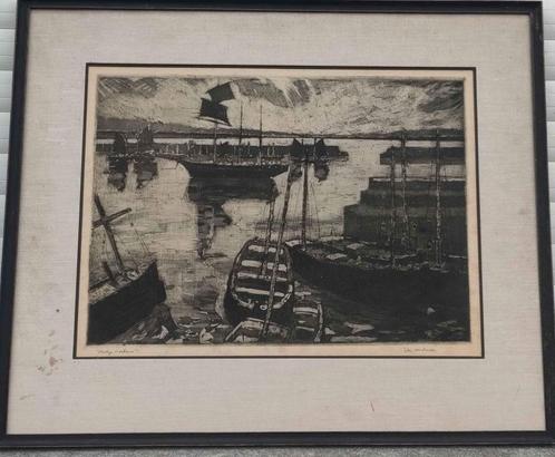 lithographie marine signe john michaux, Antiek en Kunst, Kunst | Litho's en Zeefdrukken, Ophalen of Verzenden