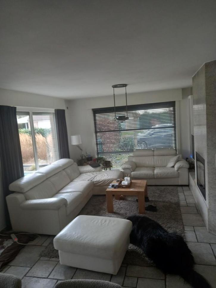 Witte lederen zetel, Huis en Inrichting, Zetels | Zetels, Gebruikt, Vierpersoons of meer, Leer, Ophalen