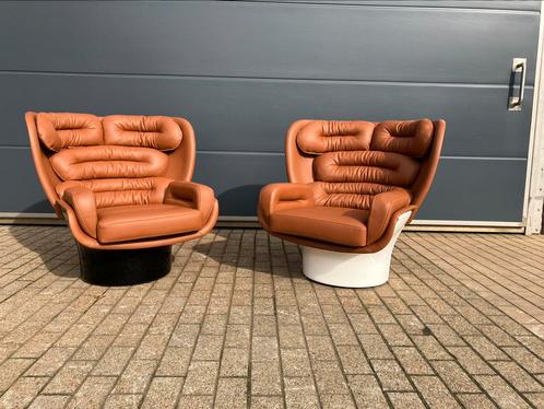 2x Joe Colombo Elda Chair Cuir Cognac, Coque Blanc/Noir, Maison & Meubles, Fauteuils, Neuf, Cuir, Enlèvement ou Envoi