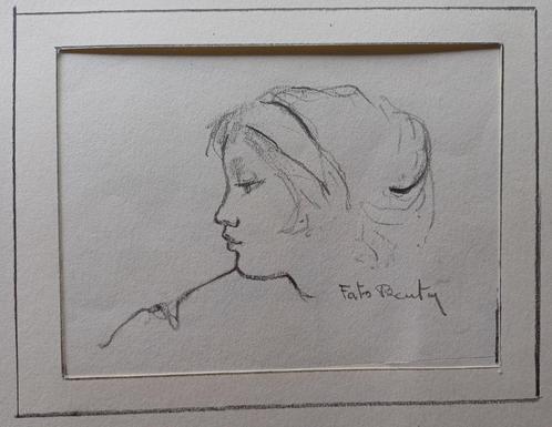 Staf Beerten - Tekening vrouwenhoofd, Antiek en Kunst, Kunst | Tekeningen en Fotografie, Ophalen of Verzenden