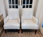 Une Pair de Fauteuils ancienne en Cuir, Anglais, Blanc, Maison & Meubles, Enlèvement, Utilisé, Cuir