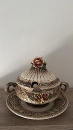 Antieke Italiaans soepterrine onderschotel lepel Capodimonte, Ophalen of Verzenden