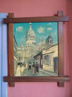 Groot schilderij "Parijse straat" houten frame, Ophalen of Verzenden