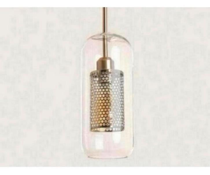 Lampe suspendue LED dorée industrielle Julieta de lanterne, Maison & Meubles, Lampes | Suspensions, Neuf, Verre, Métal, Enlèvement ou Envoi