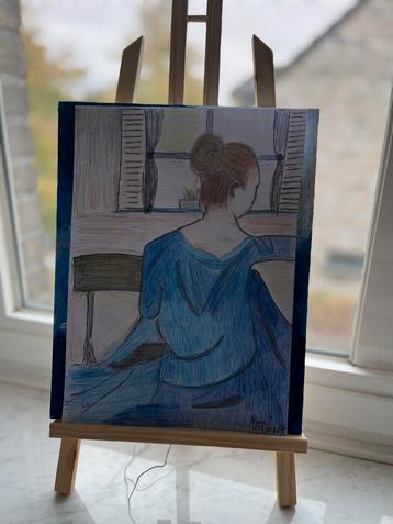 “Vrouw aan raam in stilleven”…. Tekening beschikbaar voor biedingen