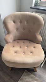 Fauteuil crapaud en velours beige, Huis en Inrichting, Ophalen of Verzenden, Gebruikt