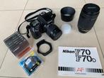 Nikon F70 + 2 objectieven + 9 Cokin filters + tas, Enlèvement, Comme neuf, Nikon