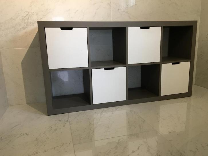 Chocolade en wit beschilderd houten dressoir, Huis en Inrichting, Kasten | Buffetkasten, Gebruikt, Minder dan 100 cm, 150 tot 200 cm