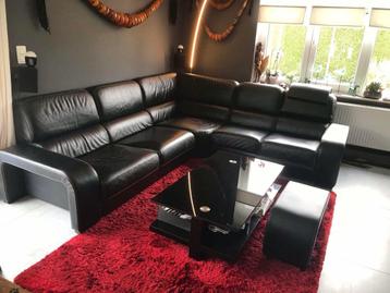 Magnifique Salon véritable cuir noir de qualité +Table/pouf♥ beschikbaar voor biedingen