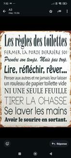 plaque murale règles des toilettes en bois d albesia 40x30 c, Huis en Inrichting, Ophalen of Verzenden, Nieuw