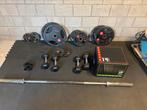 Olympische bar met 105kg gewichten en dumbells, Sport en Fitness, Ophalen, Gebruikt