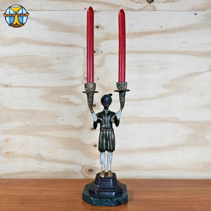 Vintage Blackamoor kandelaar (metaal) kaarsen standaard, Antiek en Kunst, Antiek | Kandelaars, Overige materialen, Ophalen of Verzenden