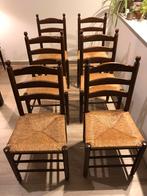 6 eiken boeren - stoelen met rieten zitvlak, 59€ voor allen, Vijf, Zes of meer stoelen, Riet of Rotan, Gebruikt, Bruin