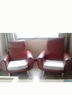 2 wijnrode neplederen fauteuils., Huis en Inrichting, Ophalen, Gebruikt