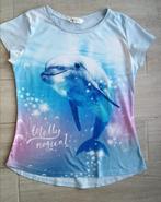 Blauwe T-shirt "DOLFIJN" - H&M - maat 170, Kinderen en Baby's, Kinderkleding | Maat 170, Meisje, Ophalen of Verzenden, Zo goed als nieuw