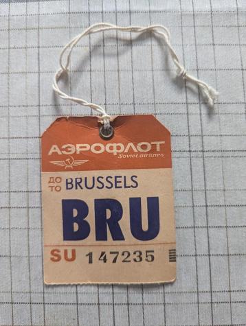 Vintage luggage tag Aeroflot vlucht Moscou naar Brussel beschikbaar voor biedingen