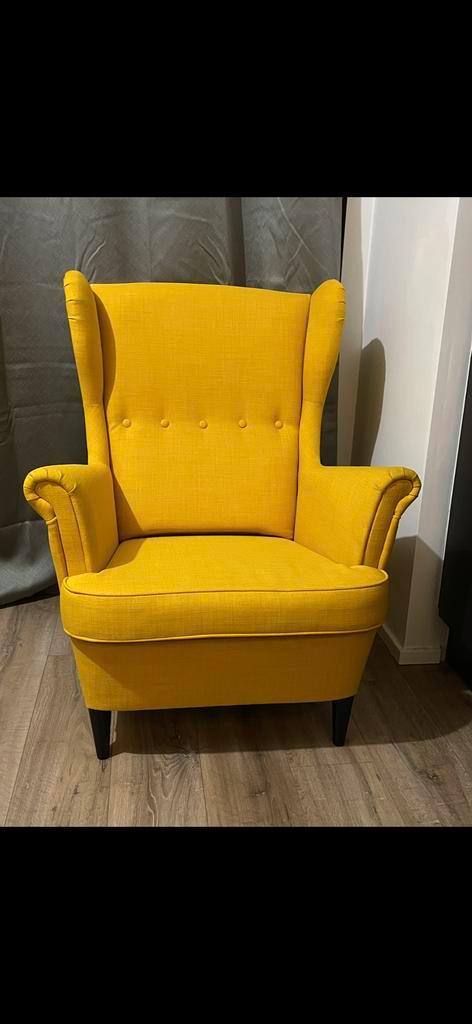 Fauteuil strandmon skiftebo jaune moutarde IKEA, Maison & Meubles, Fauteuils, Comme neuf, Tissus, 75 à 100 cm, 75 à 100 cm, Enlèvement