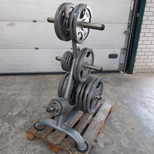 292.5 kilo Olympische Grip Gewichten set + Gewichten rack, Sport en Fitness, Fitnessmaterialen, Zo goed als nieuw, Ophalen