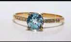 Ring 14 karaat met diamantjes en aquamarijn, Handtassen en Accessoires, Ringen, Ophalen of Verzenden, Nieuw, Goud, Goud