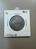 België 2 francs 1867 (met kruis op kroon) zilveren munt, Enlèvement, Belgique, Monnaie en vrac, Argent