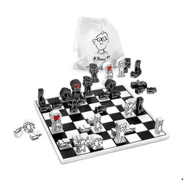 Jeu d'échecs Keith Haring noir/blanc Nouveau !