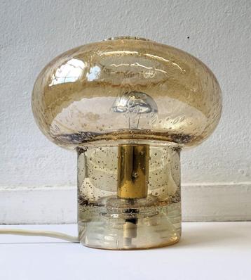 Vintage tafellamp glas Mid-Century ijsglas mushroom lamp