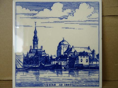 Delfts blauwe tegel Zeeland tegel Veere Anno 1850 vintage, Antiek en Kunst, Curiosa en Brocante, Ophalen of Verzenden