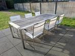 Royal Botania tuinset: uitschuifbare tuintafel en 6 stoelen, Tuin en Terras, Ophalen, Inox, Gebruikt, 6 zitplaatsen