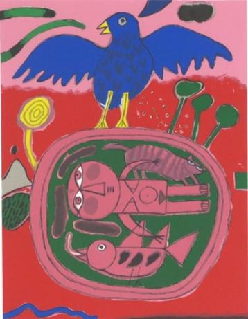 Corneille litho HC 'Enfant et oiseau', 1996