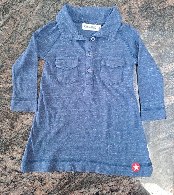 Mt 74 Blauw, groen, wit gespikkelde jurk met lange mouwen, Kinderen en Baby's, Babykleding | Maat 74, Gebruikt, Meisje, Jurkje of Rokje